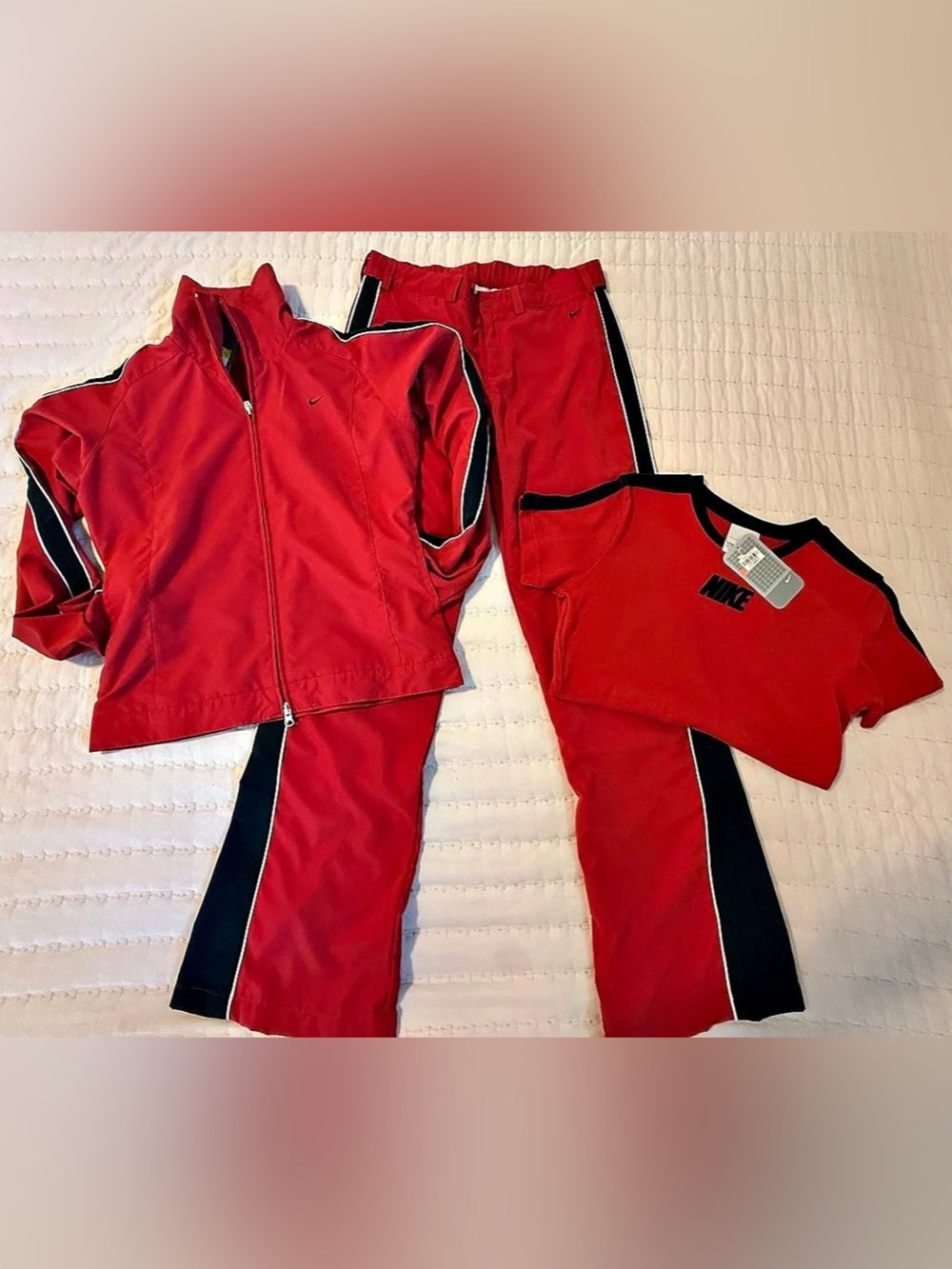 Vintage Y2K Nike 3-Piece Track Suit Set Red Black White-  NWT - women’s small